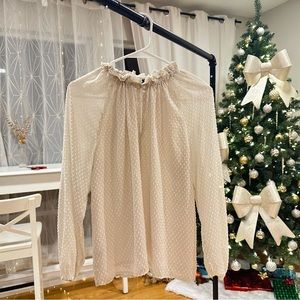 Ann Taylor Ethereal Off-White Sheer Blouse with Polka Dot Detail